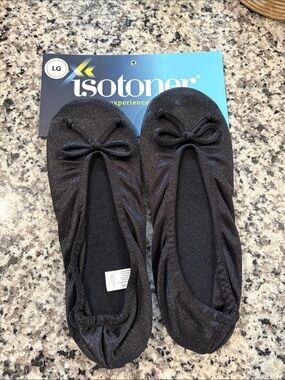isotoner Black Sparkle Foldable Ballet Slippers
